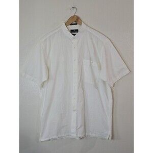 Montagut Paris Mandarin Collar Button Down Short Sleeve Shirt Size Large Ivory